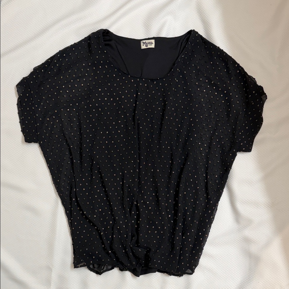 Show Me Your MuMu‎ Black Blouse with Gold Dots Cassidy Top Size Large